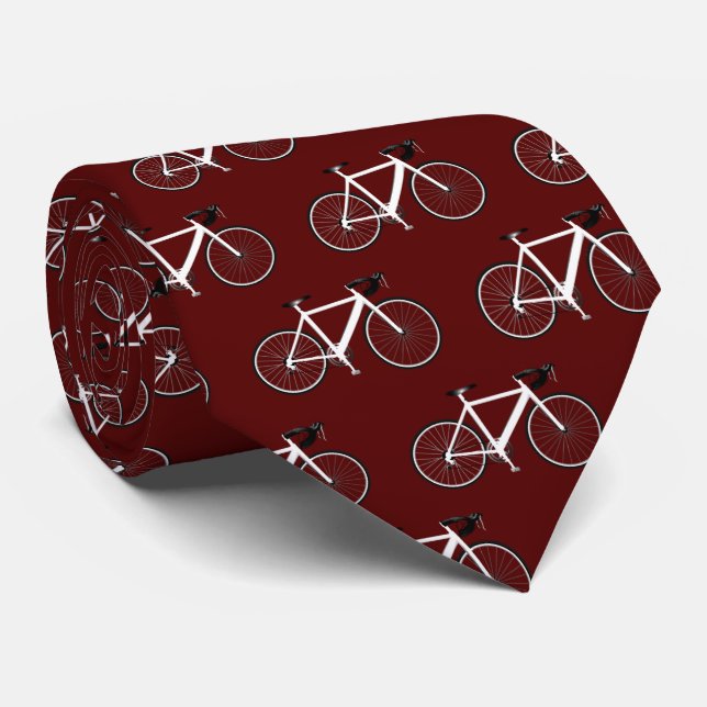 Weißes Fahrrad auf Maroon  Krawatte (Gerollt)