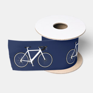 Weißes Fahrrad auf Navy Blue Satin Ribbon Satinband