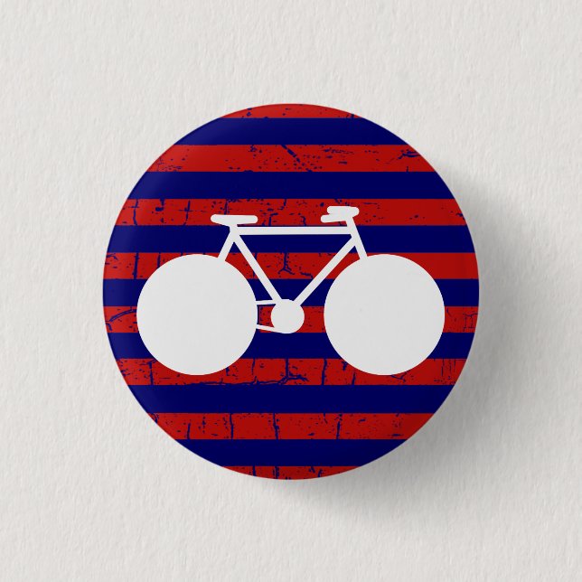 Weißes Fahrrad gestreift Button (Vorderseite)