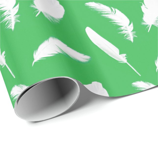 Weißes Federprint auf Jadegrün Geschenkpapier (Rolleneckpunkt)