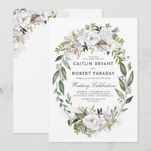 Weißes Floral-Elegant   Hochzeit von Aquarellfarbe Einladung
