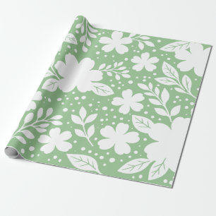 Weißes florales Design auf einem weichen grünen Hi Geschenkpapier