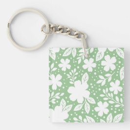 Weißes florales Design auf einem weichen grünen Hi Schlüsselanhänger