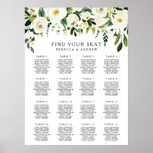 Weißes, florales elegantes Hochzeitsdiagramm Poster