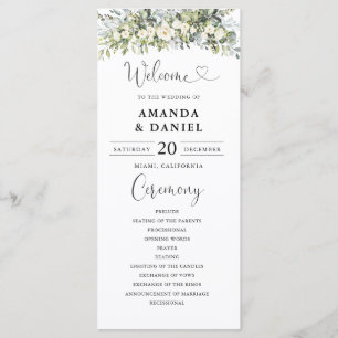 Weißes Florales Hochzeitsprogramm Programm