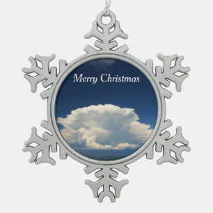 Weißes Fluffiges Wolkenfoto Schneeflocken Zinn-Ornament
