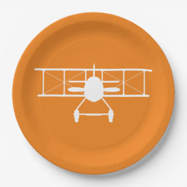 Weißes Flugzeug-Profil auf orangen Hintergrund Pappteller