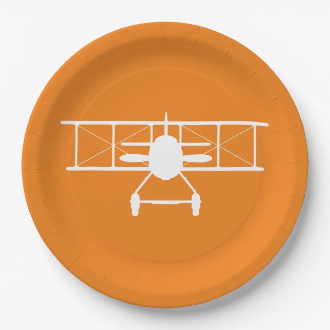 Weißes Flugzeug-Profil auf orangen Hintergrund Pappteller (Vorderseite)