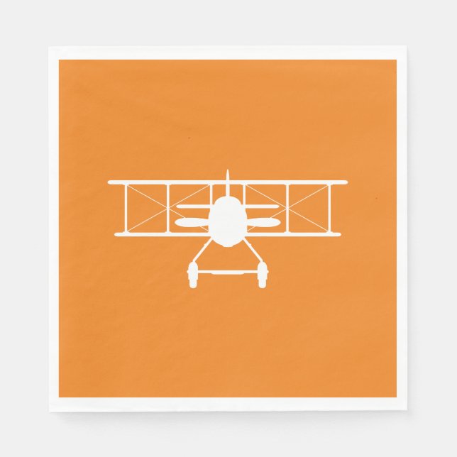 Weißes Flugzeug-Profil auf orangen Hintergrund Serviette (Vorderseite)