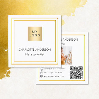 Weißes Foto mit elegantem Logo QR-Code Quadratische Visitenkarte