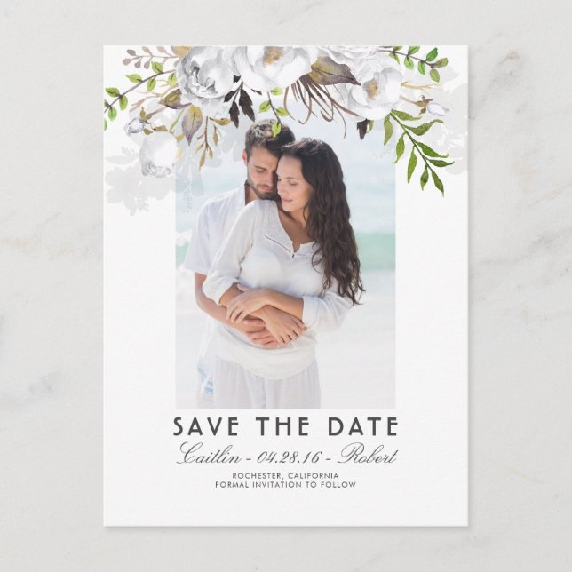 Weißes Foto Wasserfarbe Save the Date Ankündigungspostkarte (Vorderseite)