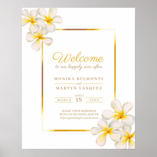 Weißes frangipani Tropisches Hochzeitsplakat Poster (Vorne)