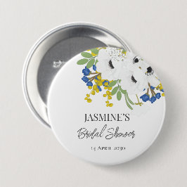 Weißes Frühlingsfloral Bouquet Brautparty Button