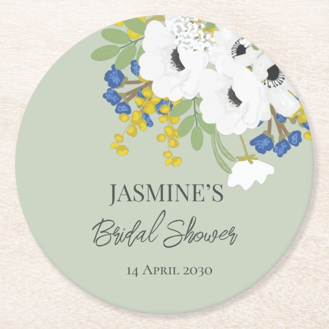 Weißes Frühlingsfloral Bouquet Brautparty Runder Pappuntersetzer (Vorderseite)