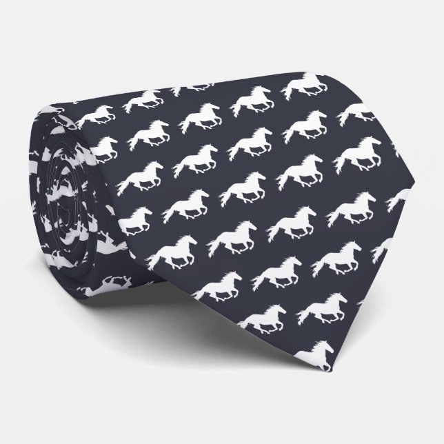 Weißes Galloping-Pferd | Black Neck Tie Krawatte (Gerollt)