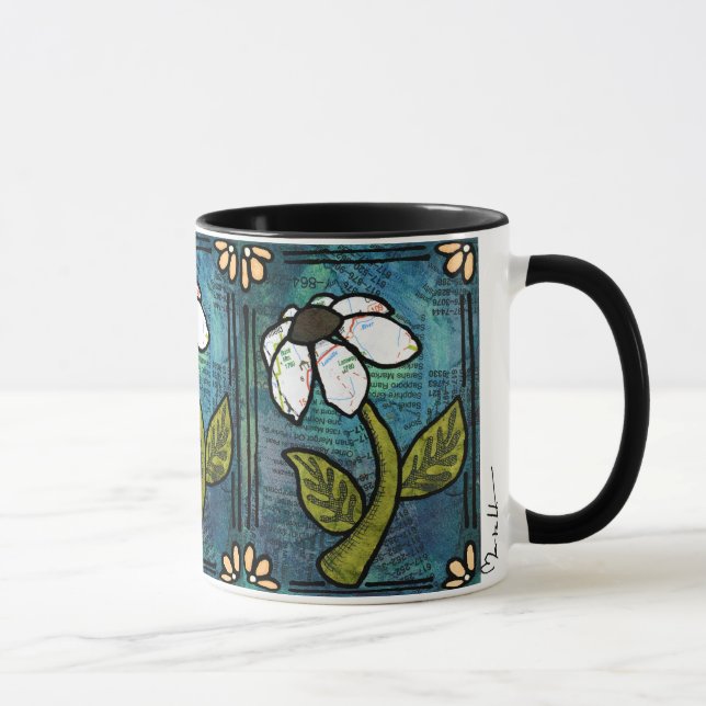 Weißes Gänseblümchen auf blauem Hintergrund - Tasse (Rechts)