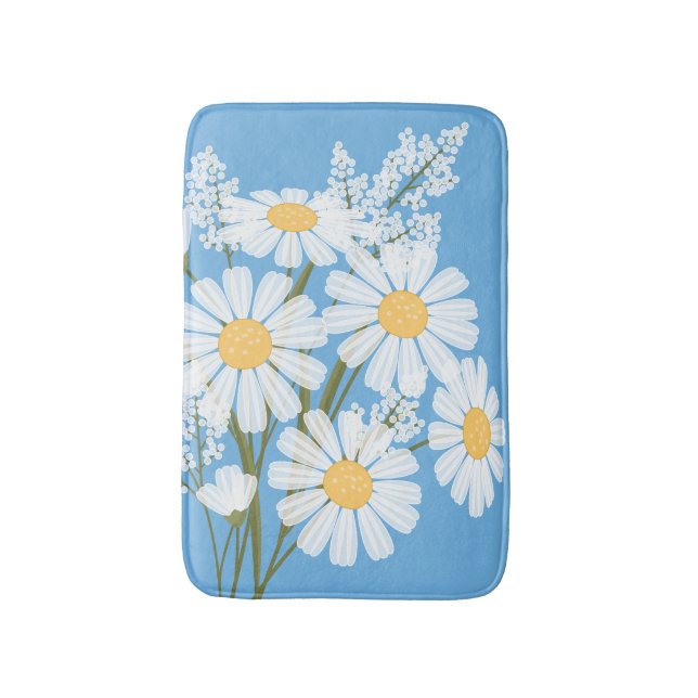 Weißes Gänseblümchen-Blumen-Blumenstrauß auf Blau Badematte (Vorderseite Vertikal)