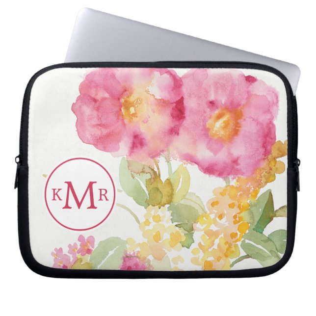 Weißes Gänseblümchen des Monogramm-| auf Blau Laptopschutzhülle (Vorderseite)