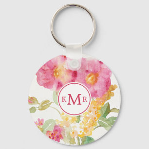 Weißes Gänseblümchen des Monogramm-  auf Blau Schlüsselanhänger