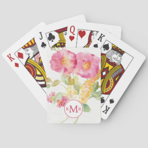 Weißes Gänseblümchen des Monogramm- auf Blau Spielkarten