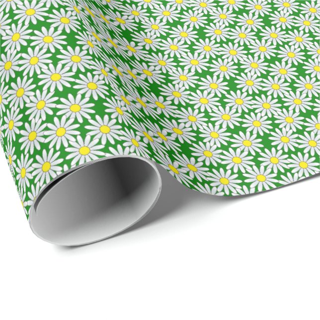 Weißes Gänseblümchen-Muster auf grünem Packpapier (Rolleneckpunkt)