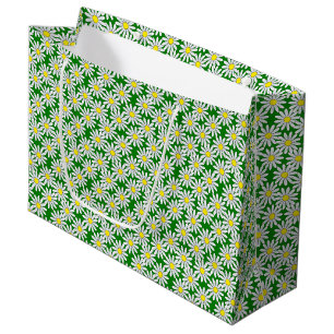 Weißes Gänseblümchen-Muster auf grüner großer Große Geschenktüte