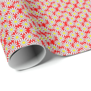 Weißes Gänseblümchen-Muster auf rotem Packpapie Geschenkpapier