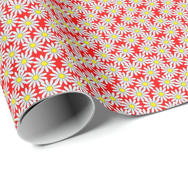 Weißes Gänseblümchen-Muster auf rotem Packpapier (Rolleneckpunkt)