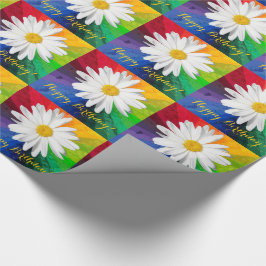 Weißes Gänseblümchen-Regenbogen-alles Gute zum Geschenkpapier
