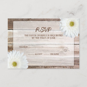 Weißes Gänseblümchen-Scheunen-hölzerne Hochzeit RSVP Karte