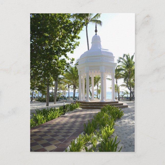 weißes Gazebo auf einer tropischen Insel Postkarte (Vorderseite)