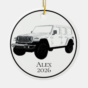 Weißes Geländefahrzeug mit 7-Schlitz-Kühlergrill Keramik Ornament