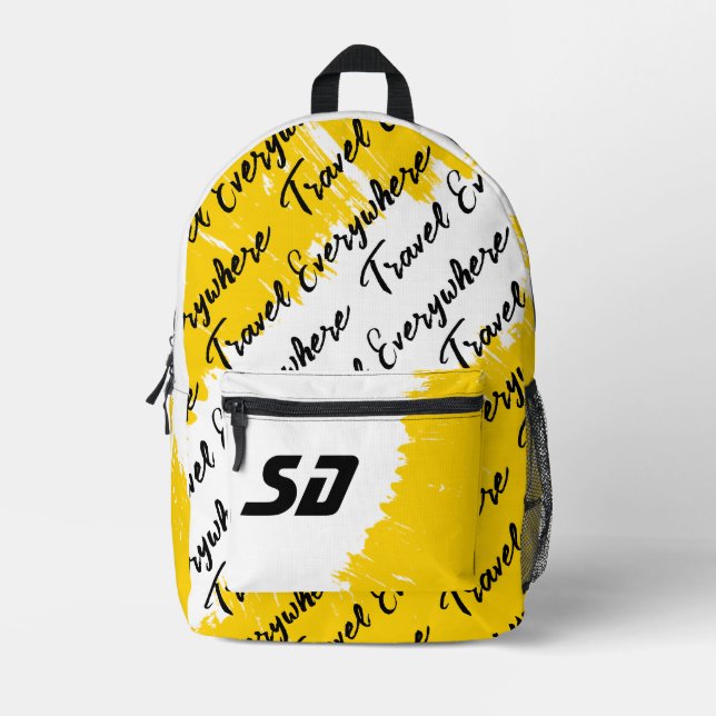 Weißes gelbes Schwarz mit Initialen Bedruckter Rucksack (Vorderseite)