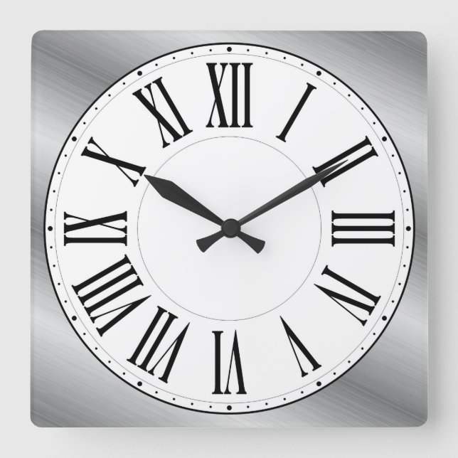 Weißes Gesicht / metallischer Hintergrund römische Quadratische Wanduhr (Vorderseite)