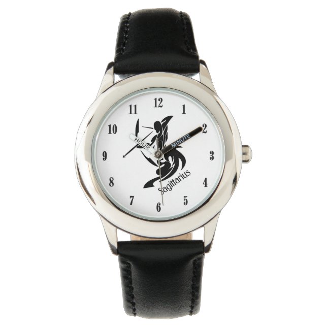 Weißes Gesicht Sagittarius Zodiac mit schwarzen Za Armbanduhr (Vorderseite)