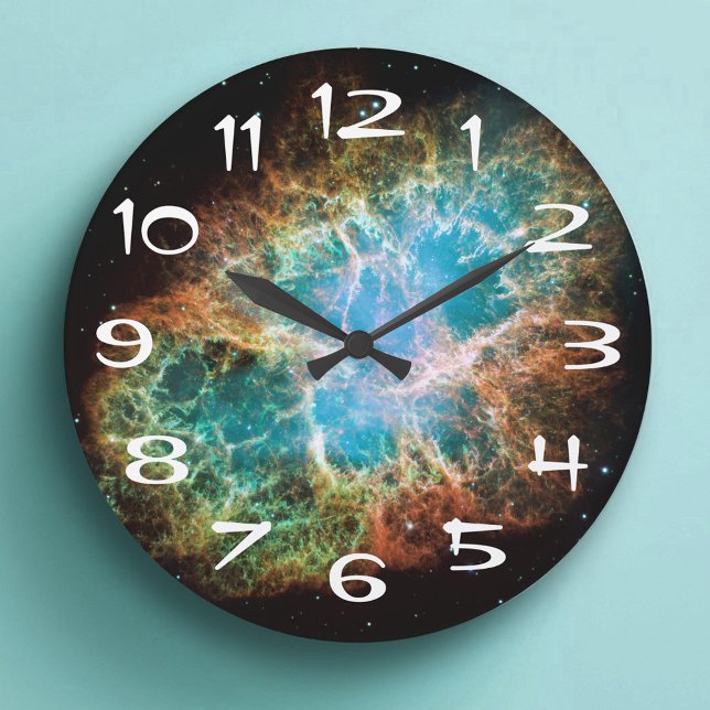 Weißes gezähltes Krabbennebel Celestial Space Foto Große Wanduhr (White Numbered Crab Nebula Celestial Space Photo Large Clock)