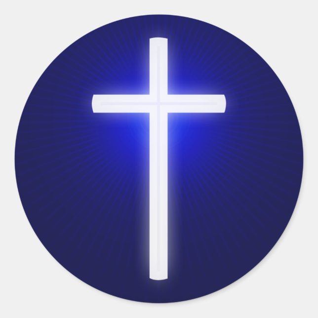 Weißes Glühkreuz | Christlicher Navy Blue Runder Aufkleber (Vorderseite)