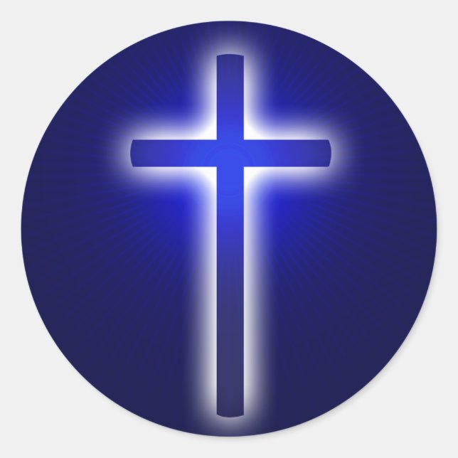 Weißes Glühkreuz | Christlicher Navy Blue Runder Aufkleber (Vorderseite)