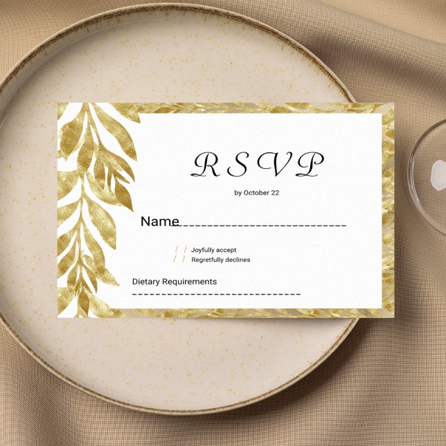 Weißes Gold Blätter Eleganz florale UAWG Einladung (White gold leaves elegance floral RSVP)