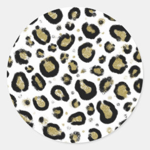 Weißes Gold Glitter & Schwarzer Leopard Gepardendr Runder Aufkleber