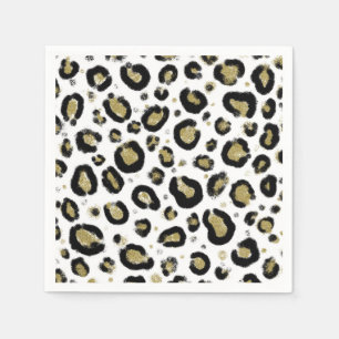 Weißes Gold Glitter & Schwarzer Leopard Gepardendr Serviette
