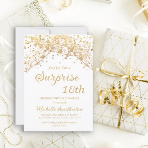 Weißes Gold Glitter Überraschung 18. Geburtstag Einladung