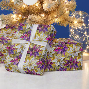 Weißes Gold Lila Rosa Weihnachten Weihnachtssterne Geschenkpapier