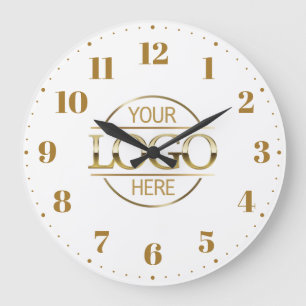 Weißes Gold-Logo für Unternehmen mit eleganter Mar Große Wanduhr