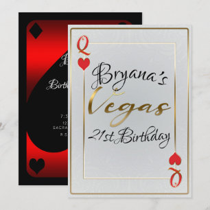 Weißes Gold Rote Herzkönigin Vegas 21. Geburtstag Einladung