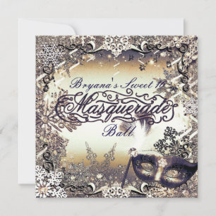 Weißes Gold und Bronze-Masquerade Winterschneefloc Einladung