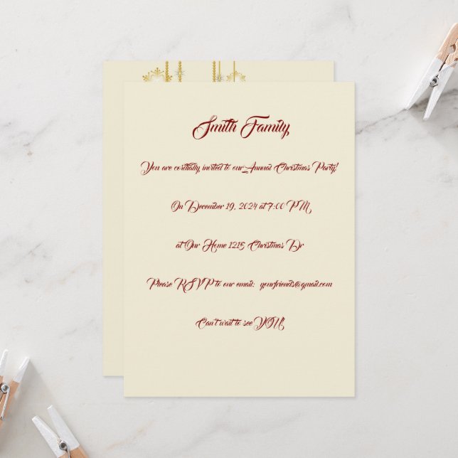 Weißes, goldenes und rotes Party Einladung (Vorderseite/Rückseite Beispiel)