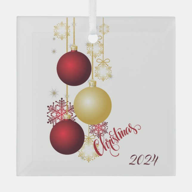 Weißes, goldenes und rotes Party Ornament Aus Glas (Vorderseite)