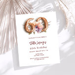 Weißes Goldpfirsichblütenbudget 60. Geburtstag<br><div class="desc">Eine moderne, stilvolle und glamouröse Einladung zum 60. Geburtstag. Weißer Hintergrund mit pfirsichfarbener und lila Blume in Aquarell. Der Name ist mit einem modernen handgeschriebenen Stilskript geschrieben. Personalisieren Sie Ihre Party-Daten und fügen Sie sie hinzu. Nummer 60 wird mit einem Schriftart im Ballonstil geschrieben, Skript. 1 Blatt = 1 Einladung...</div>