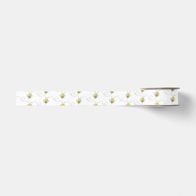 WEISSES GROSGRAIN Band mit FLIEGEN-BIENE Ripsband (Vorderseite)